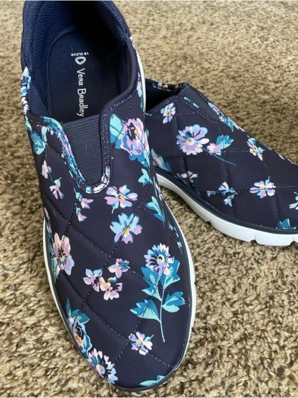 Vera Bradley Navy Quilted Floral Slip-On Sneakers